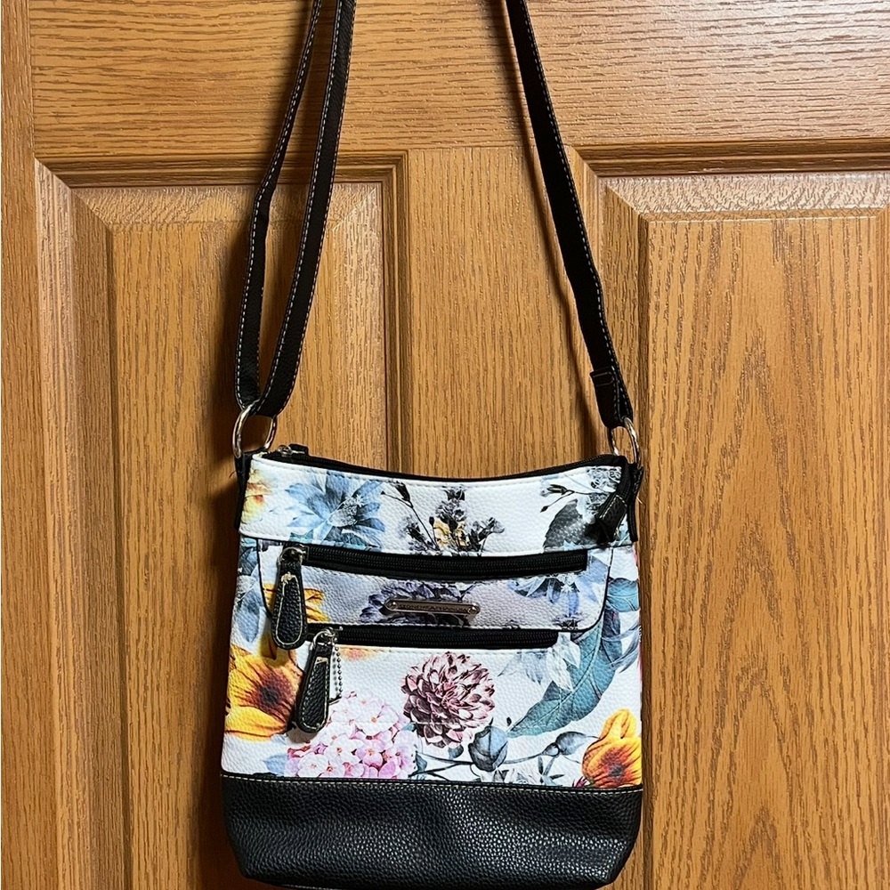 Stone Mountain Accessories Floral Crossbody Bag with Black Trim